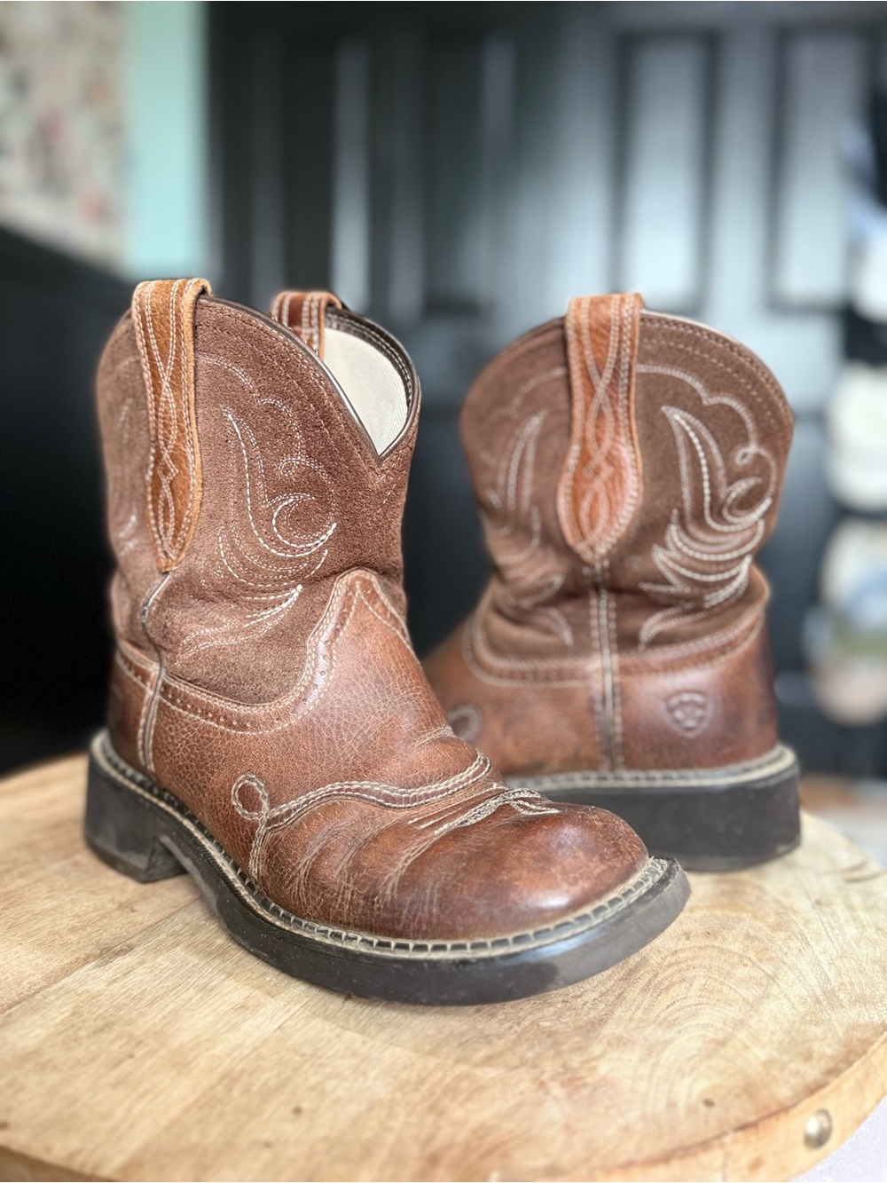 Ariat Brown Leather Western Ankle Boots